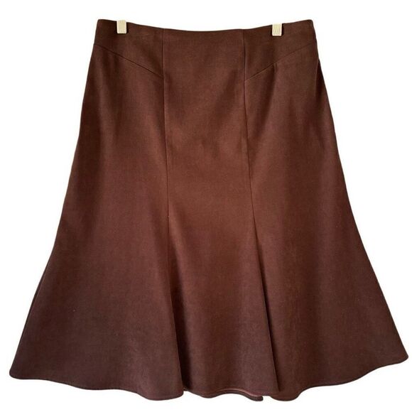 Kim Rogers Brown Trumpet Vertical Pleated A-Line Midi Skirt Zip Waist Size 10P - Picture 1 of 10